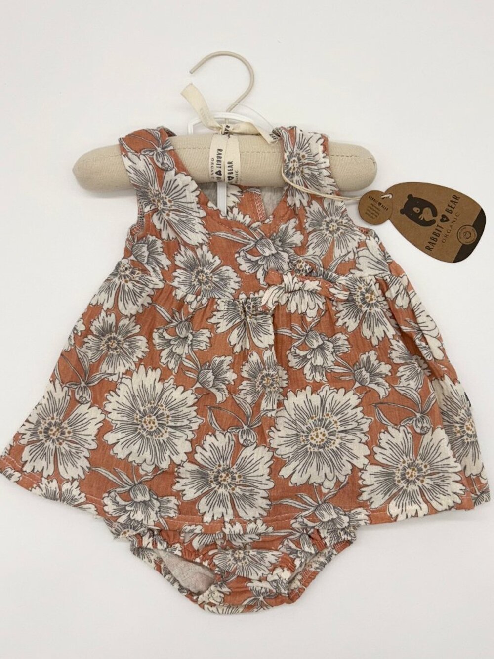 NWT Rabbit Bear Organic Girls 3-6M Dress with Bloomers